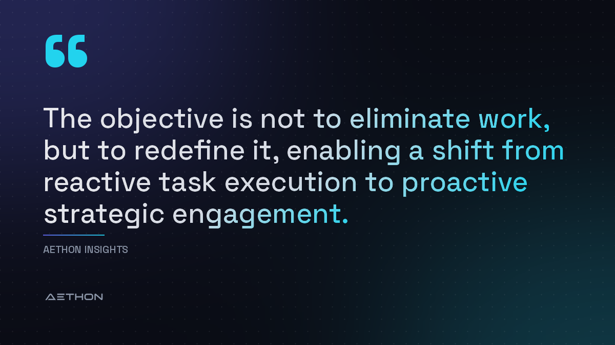 The objective is not to eliminate work, but to redefine it, enabling a shift from reactive task execution to proactive strategic engagement.