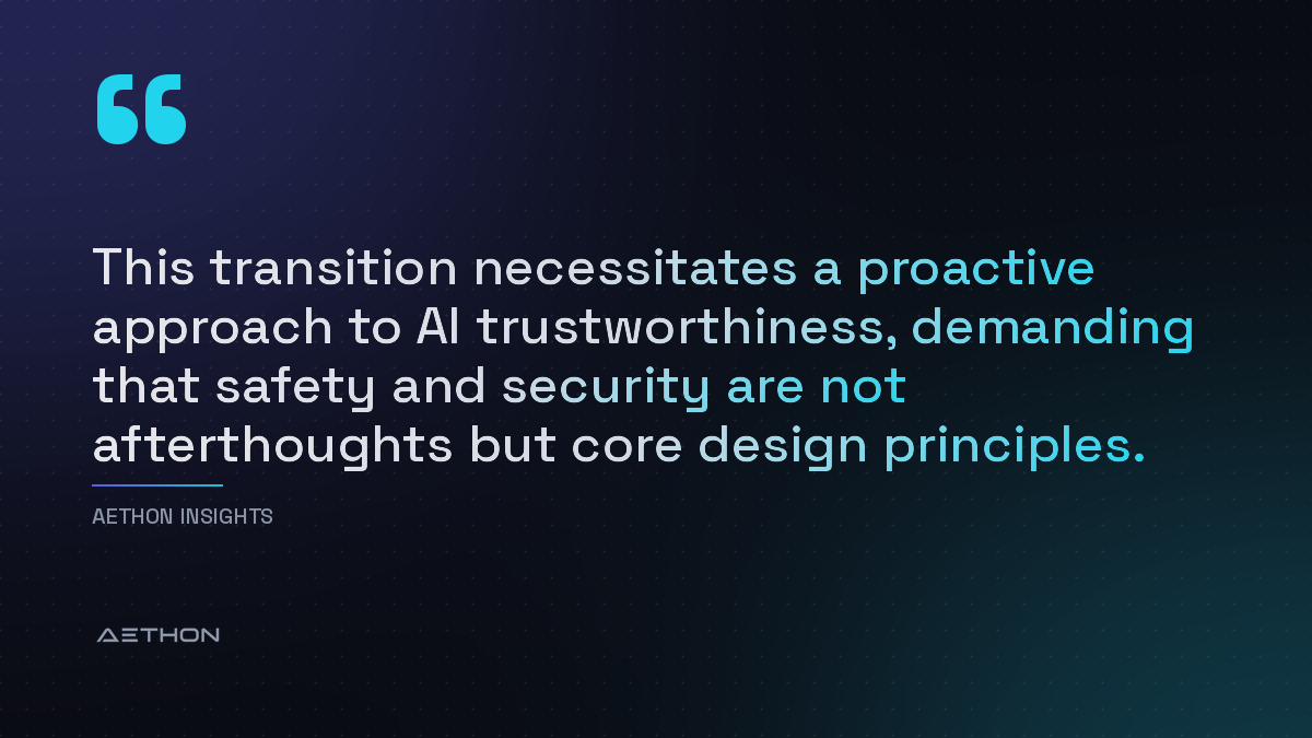 This transition necessitates a proactive approach to AI trustworthiness, demanding that safety and security are not afterthoughts but core design principles.