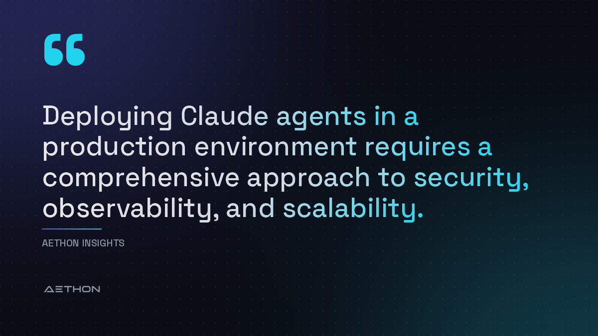 Deploying Claude agents in a production environment requires a comprehensive approach to security, observability, and scalability.