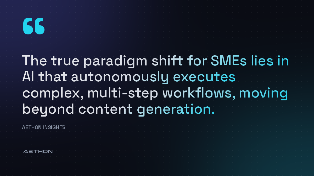 The true paradigm shift for SMEs lies in AI that autonomously executes complex, multi-step workflows, moving beyond content generation.