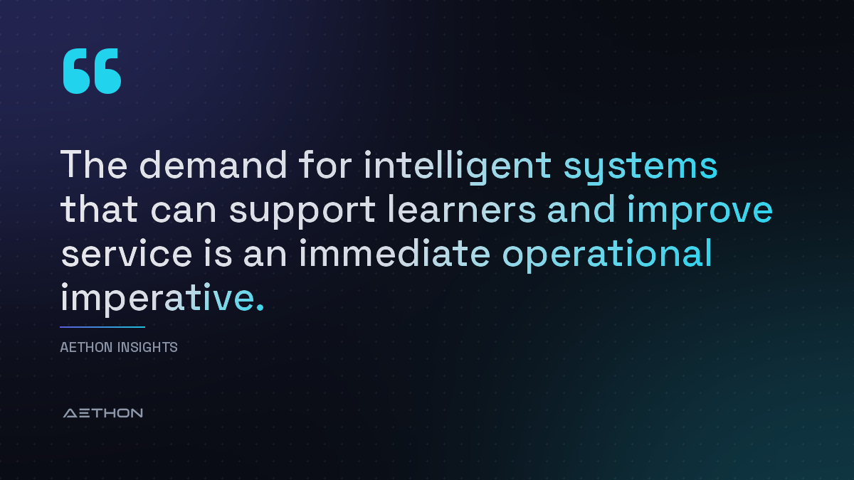 The demand for intelligent systems that can support learners and improve service is an immediate operational imperative.