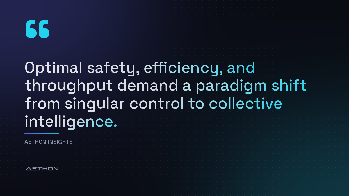 Optimal safety, efficiency, and throughput demand a paradigm shift from singular control to collective intelligence.