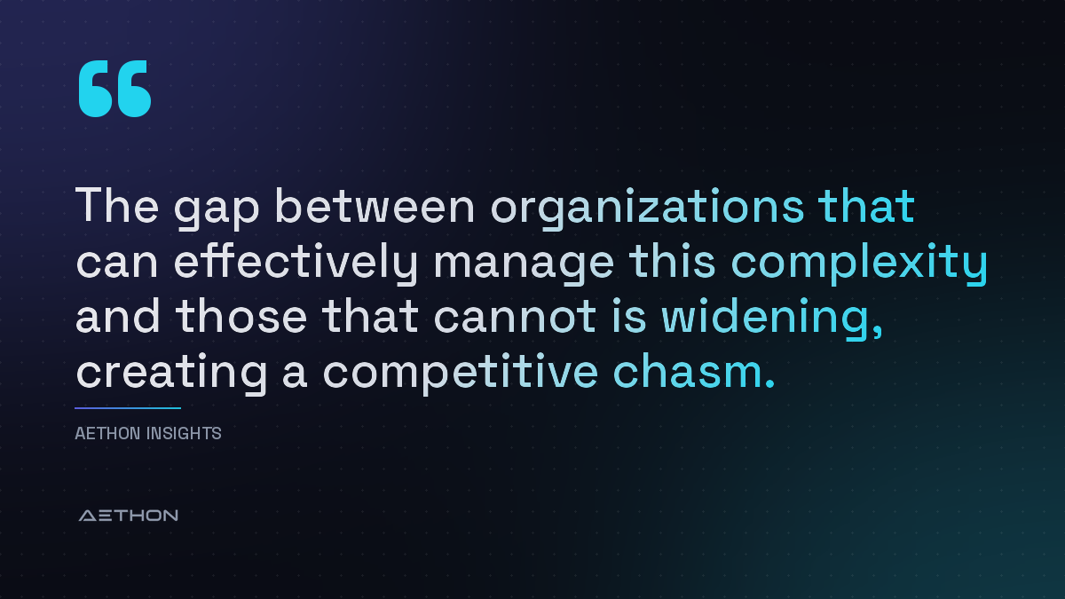 The gap between organizations that can effectively manage this complexity and those that cannot is widening, creating a competitive chasm.