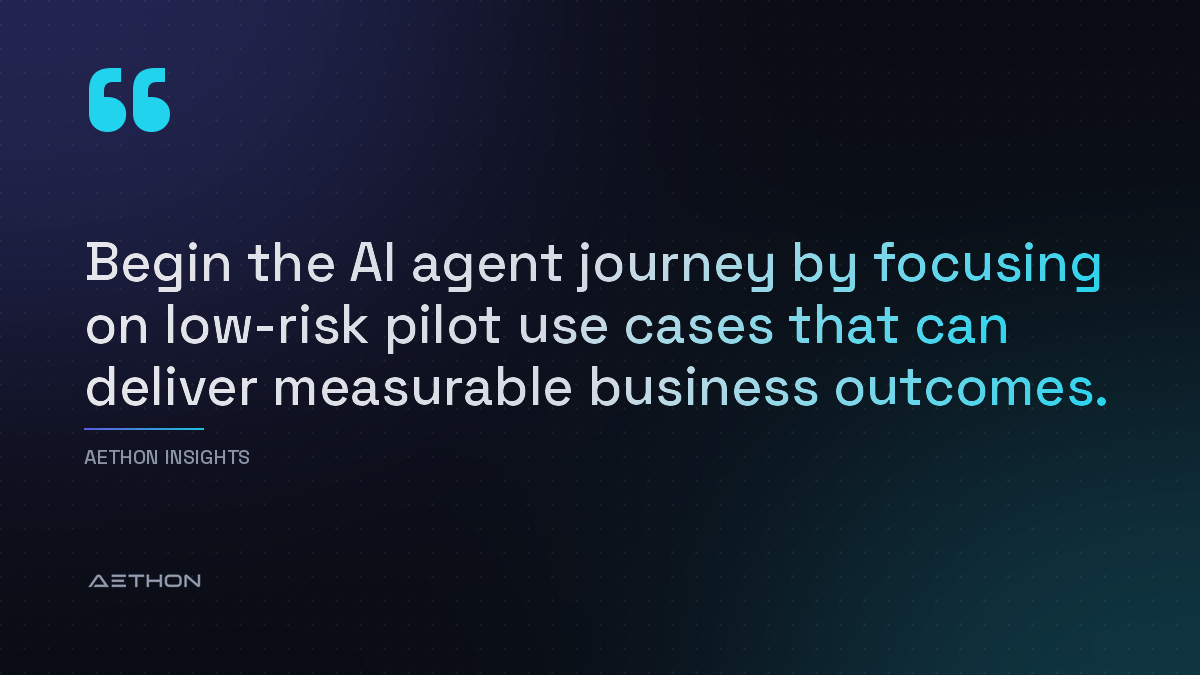 Begin the AI agent journey by focusing on low-risk pilot use cases that can deliver measurable business outcomes.