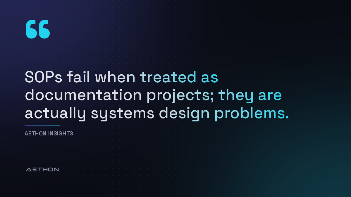 SOPs fail when treated as documentation projects; they are actually systems design problems.