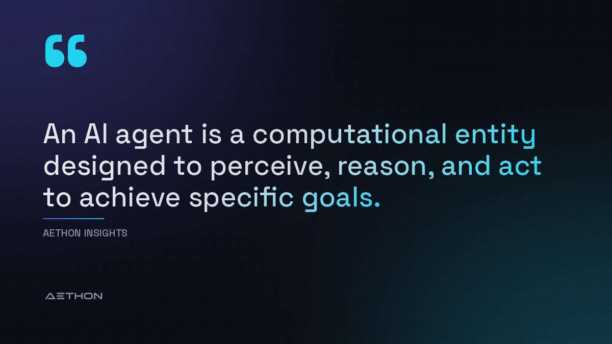 An AI agent is a computational entity designed to perceive, reason, and act to achieve specific goals.