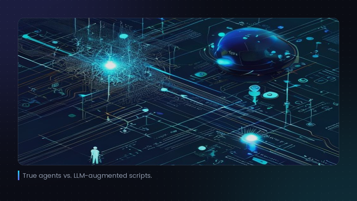 True agents vs. LLM-augmented scripts.